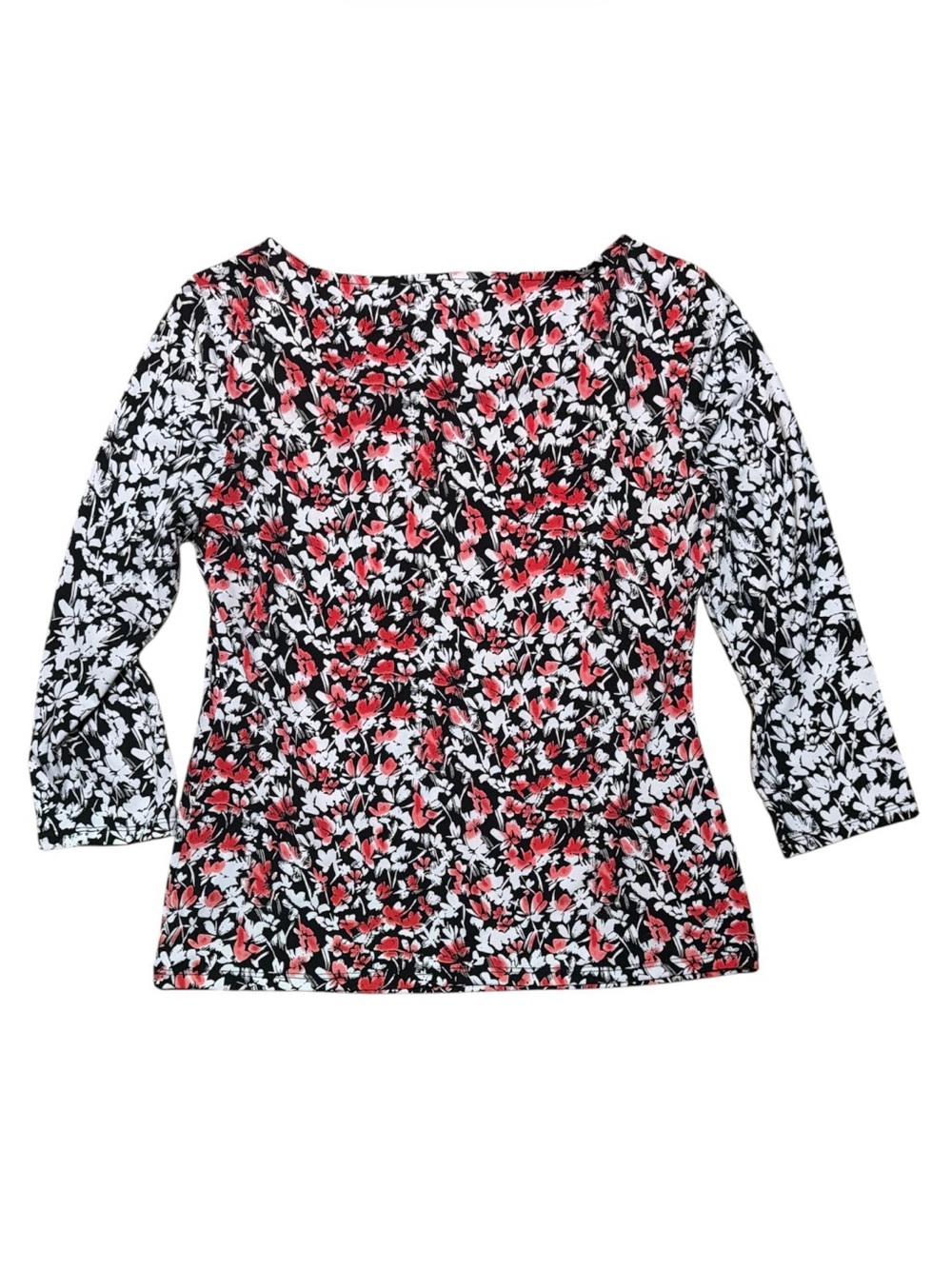 Carmen Marc Valvo Floral Stretch Top Medium 3/4 Sleeve Keyhole Neck - Picture 4 of 5